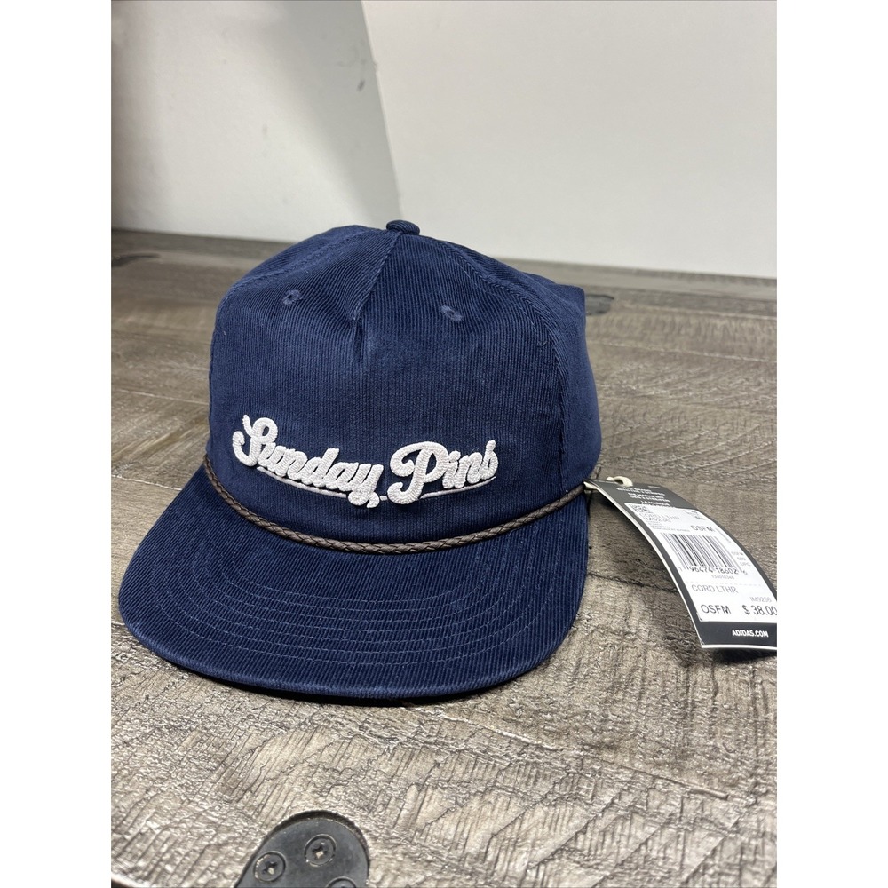 Adidas Sunday Pins Hat Navy Blue Golf Corded Leather Strapback‎ Corduroy Cap NWT